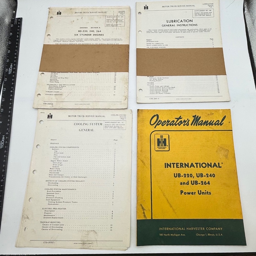International Harvester UB-220 UB-240 UB-264 Power Units Manuals & Supplements